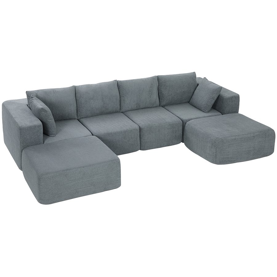 HOMCOM Ecksofa mit Schlaffunktion, U-Form 294 cm Sofa Couch mit Breiter, Tiefer Sitzfläche, 4-Sitzer Eckcouch Cloud-Sektionalsofas mit Wurfkissen, Schlafsofa mit Leinenoptik für Wohnzimmer Dunkelgrau   Aosom