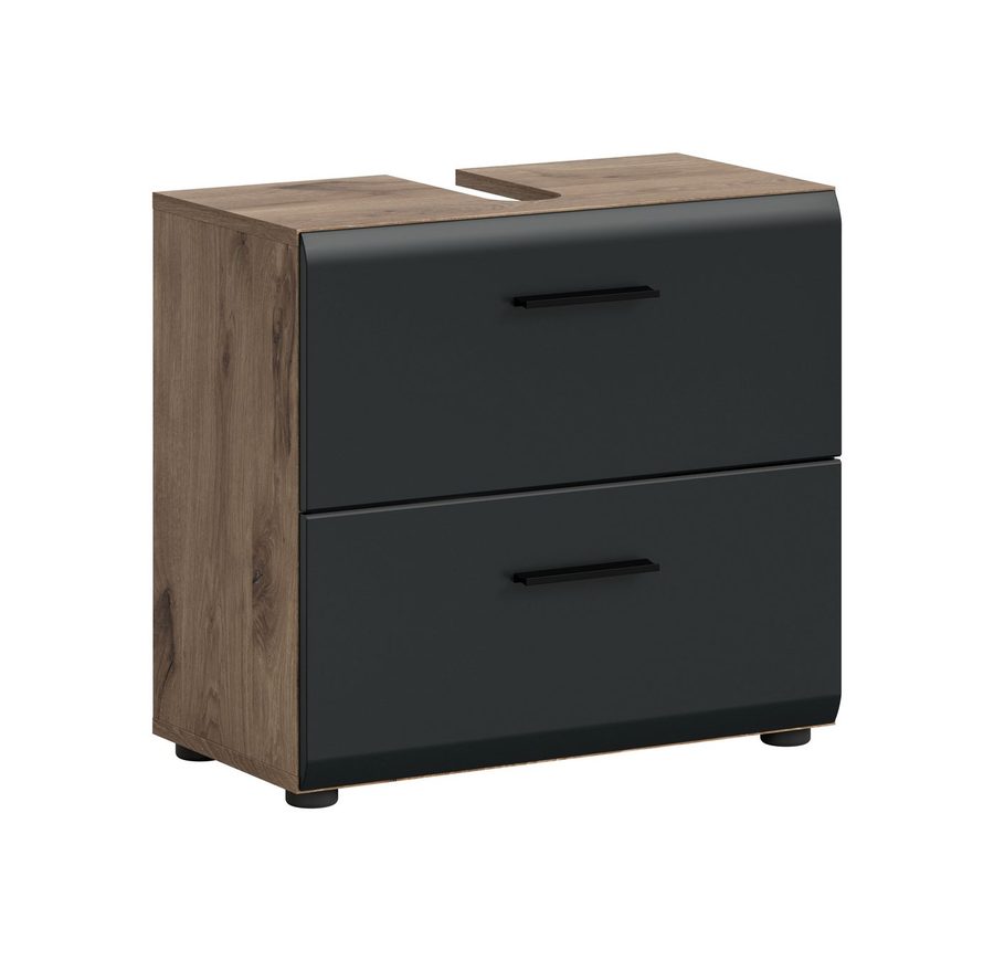 furnling Waschbeckenunterschrank Ivy Nox Oak / Schwarz Matt, 2 Schubladen mit Vollauszug, moderne MDF Front von furnling