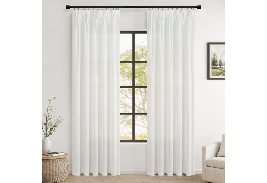 Topfinel Gardine Leinenoptik vorhänge mit kräuselband halbtransparent wohnzimmer (1 St), Kräuselband, halbtransparent, modern boho weiß 300x240cm kinderzimmer Schlafzimmer Esszimmer von Topfinel