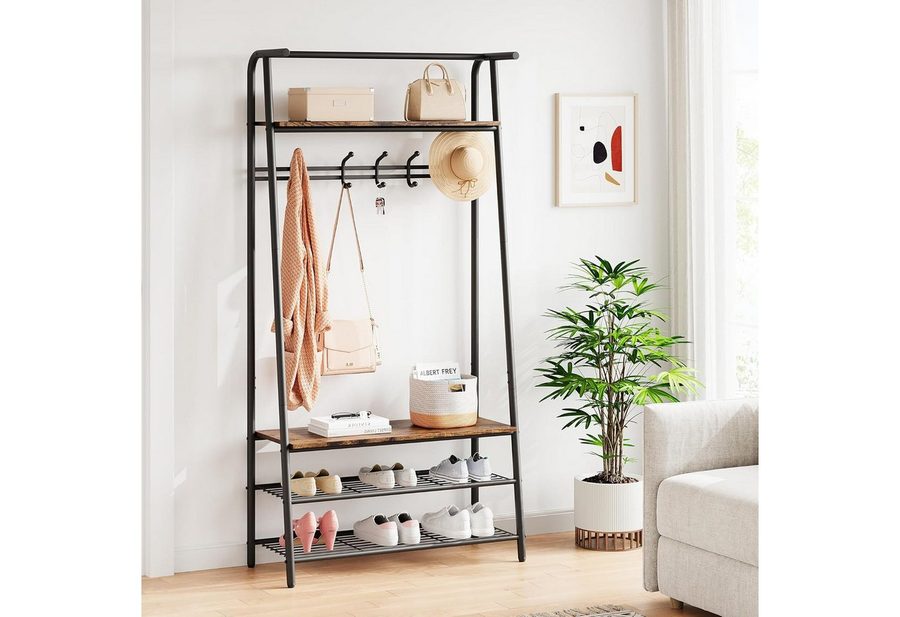 GarveeMore Garderobenständer Garderobenständer Kleiderständer mit Schuhbank,4-in-1 Design Garderobe