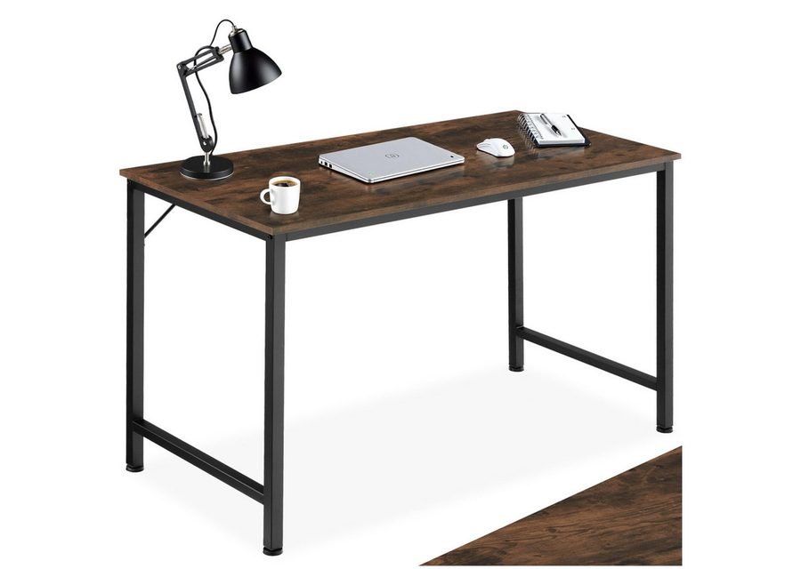 tectake Schreibtisch Bürotisch aus Holz und Stahl, Höhe 75,5 cm (Arbeitstisch Jenkins, 1-St., in Industrial Holz dunkel, rustikal), große Beinfreiheit, mit höhenverstellbaren Kunststofffüßen