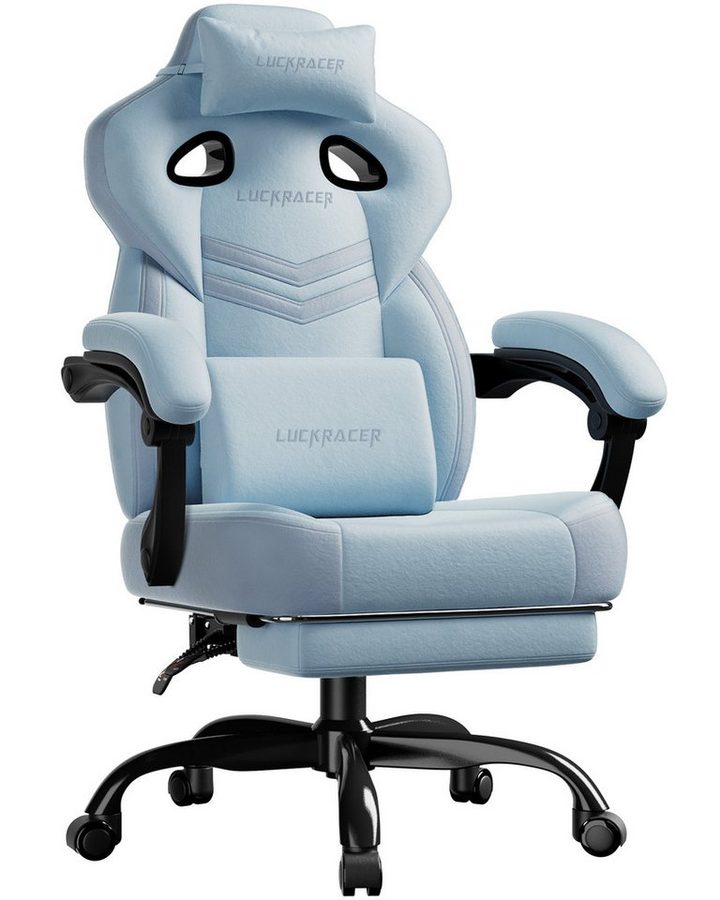 GTPLAYER Gaming-Stuhl Stoff, Racing Gamer Stuhl, Ergonomischer Gaming Sessel Gaming Chair, Schreibtischstuhl, Federsitzkissen mit Fußstütze von GTPLAYER