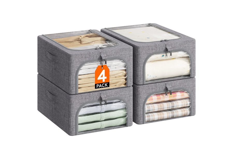 Lifewit Aufbewahrungsdose Kleider Aufbewahrungsbox faltbar Stoff Metallrahmen und Sichtfenster. (Set, 4 St), Einfache Montage, faltbar von Lifewit