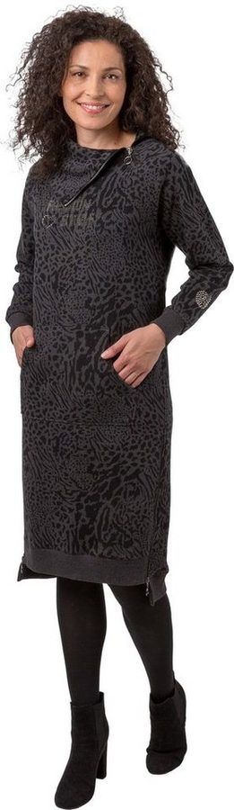 Estefania for woman Sweatkleid 186-5149-24 in Animal-Print mit modischen Reißverschlüssen Strassbesatz, dekorative Reißverschlüsse