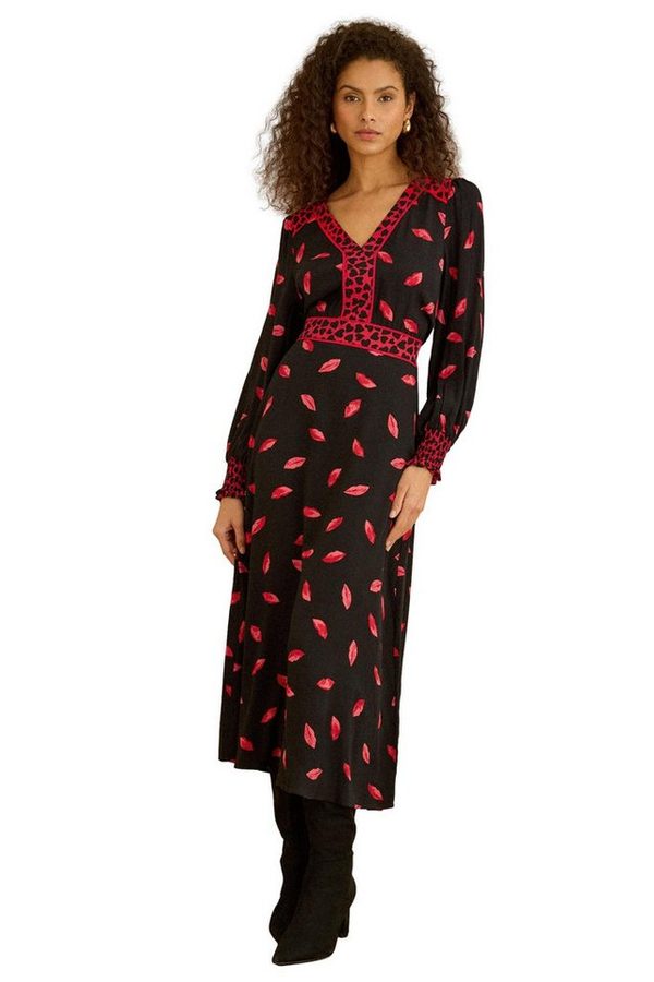 Love & Roses Midikleid Love & Roses Midikleid mit gezurrten Bündchen (1-tlg)