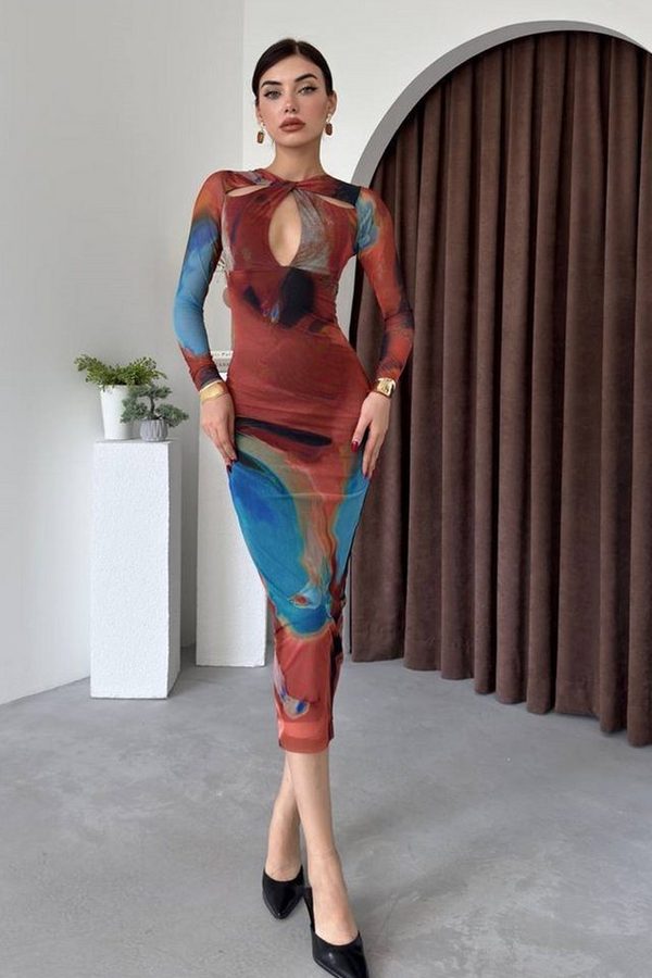 WOMAN VISION Abendkleid Midi-Abendkleid mit Batikmuster