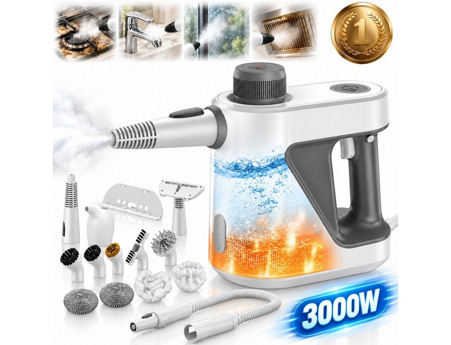 Forrlite Dampfreiniger 3000W, 15-in-1 Handdampfreiniger, 99,99 % Keimabtötung, 0 Chemikalien, Steam Cleaner für Auto, Küche, Badezimmer, Fliesen, Fenstern