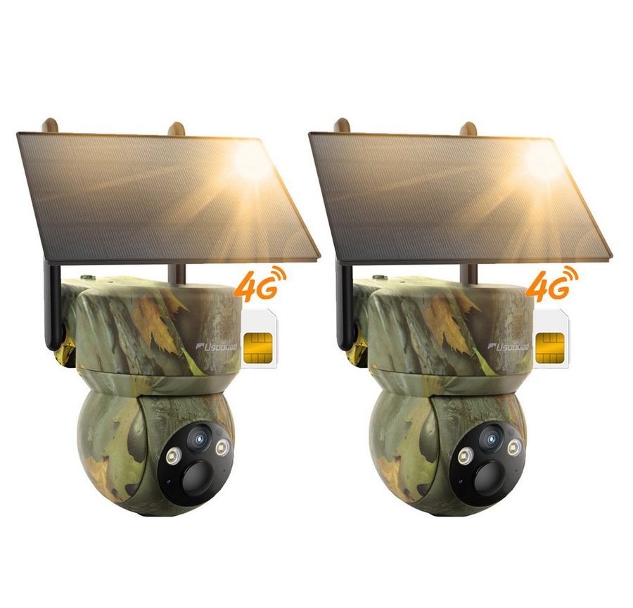 Usogood Wildkamera 4G LTE Überwachungskamera Solar Wildkamera Live-App via SIM (Außenbereich Sicherheit, Wild & Jagd, für Wildlife Monitoring, 2K Überwachungskamera Akku mit SIM Karte, 2-tlg., Outdoor Kamera Kabellos mit Bewegungsmelder Wasserdicht, Nachtsicht Farbe Jagdkamera für Naturbeobachtung, Jagd)