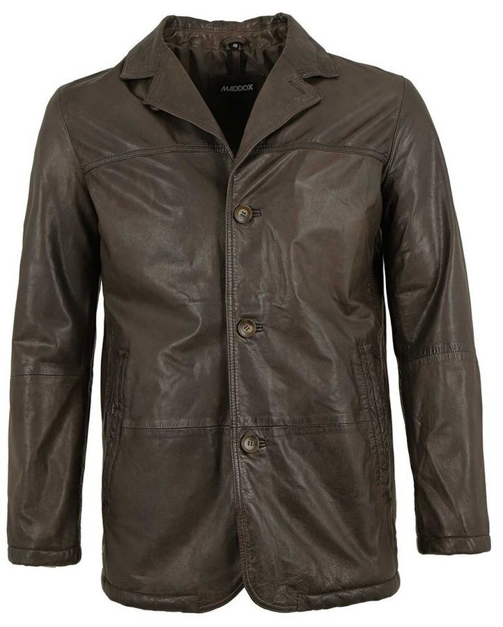 Maddox Lederjacke MADDOX - Herren Lederjacke Sakko Lammnappa dunkelbraun
