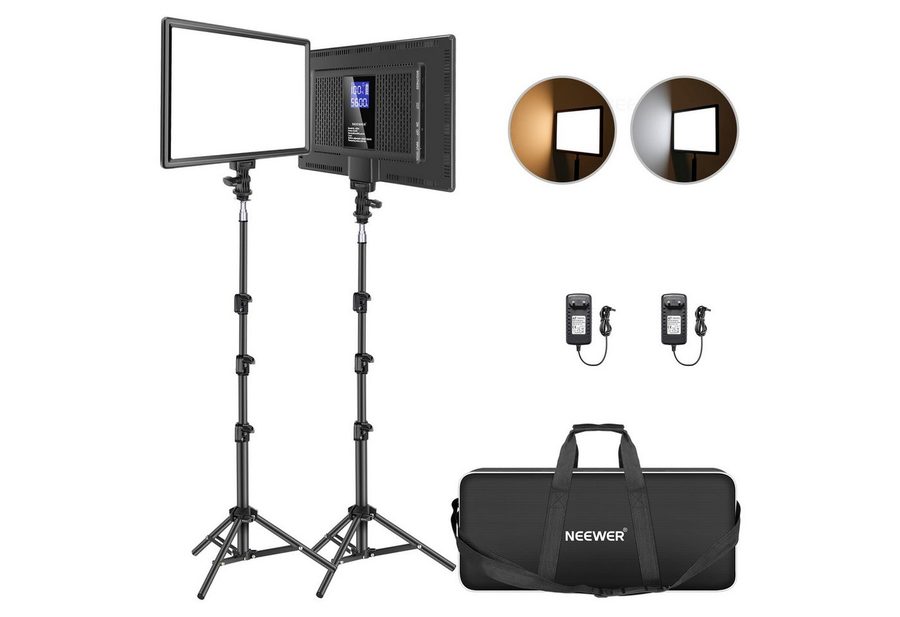 Neewer Videoleuchte NL-192AI 2er 13" LED Videolicht Panel mit Stativ, 8000mAh Batterie, 3200K-5600K CRI 97+ 2400lux, Studio-Licht für Streaming Live YouTube