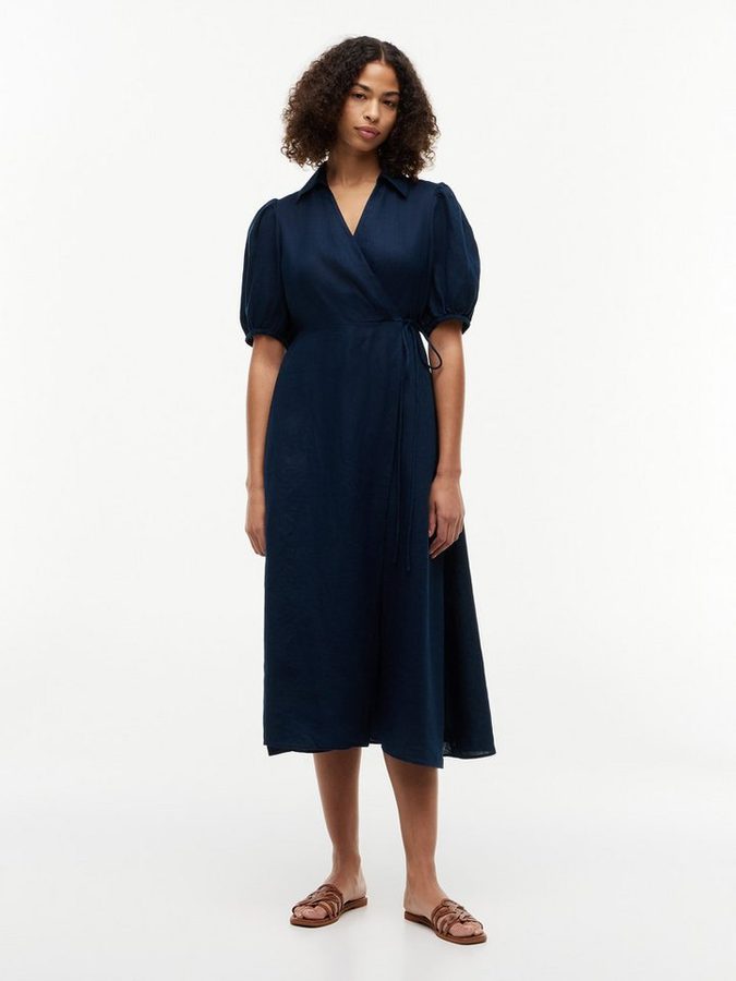 Tommy Hilfiger Wickelkleid SUMR LINEN WRAP LNG MIDI DRS Leinen, Bindeband