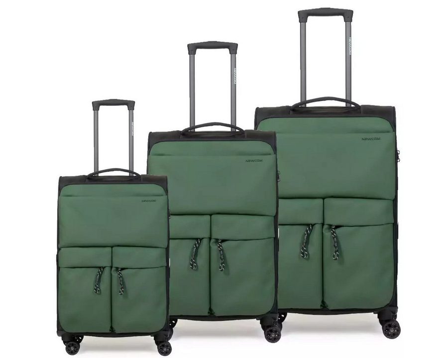 NEWCOM Trolleyset Design Kofferset Stoffkoffer/ Weichschalenkoffer Set, 4 Rollen, (Größen L/M/XS, 3 tlg., Grün Erweiterbarer Reisekoffer), Super Leicht, Haltbar Weichgepäck