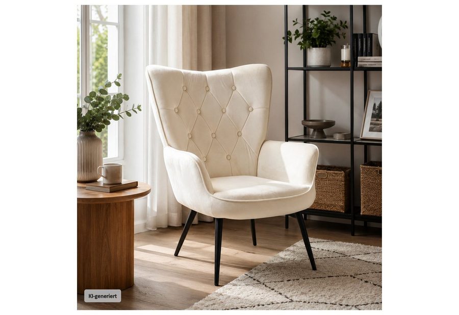 HTI-Living Loungesessel Ohrensessel Freya Velvet Beige (1 Stück, 1-St., 1 Sessel), Loungesessel mit samtiger Oberfläche und Armlehnen