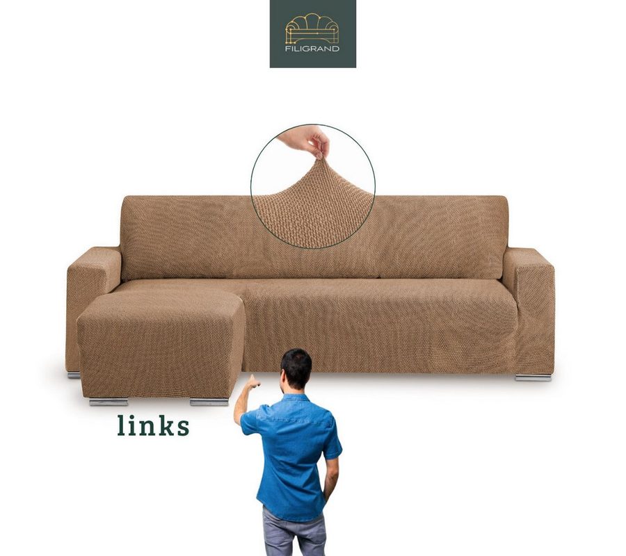 Belmarti Sofahusse 1-teiliger Sofabezug für L-Form mit Ottomane, hergestellt in Spanien, elastisches Material, hochwertiger und langlebiger Baumwollmix