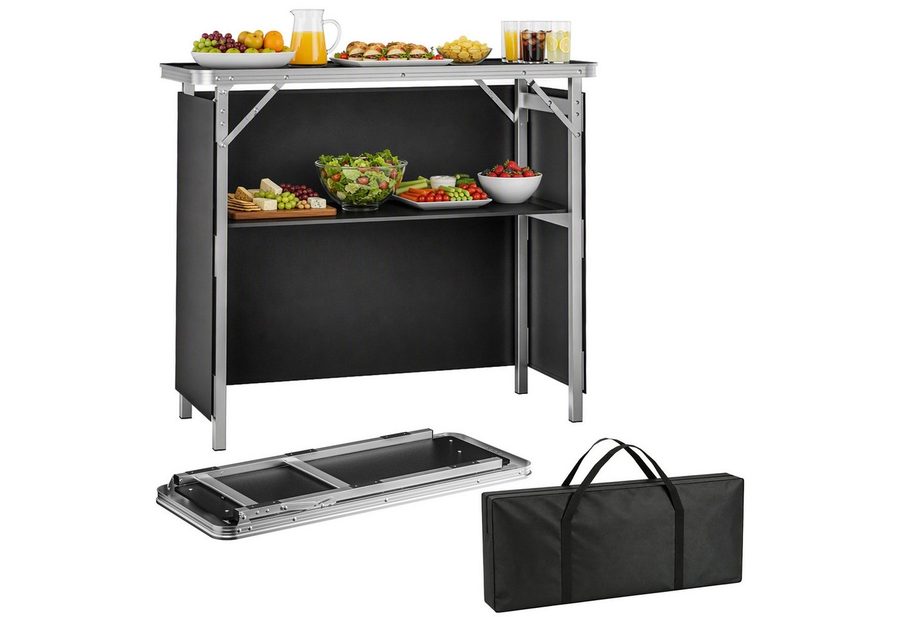 FIVMEN Campingtisch Klapptisch Tapeziertisch faltbarer mit Aufbewahrungsregal, MDF‑Tischplatte Aluminium Rahmen, inkl. Tragetasche Stoffverkleidung