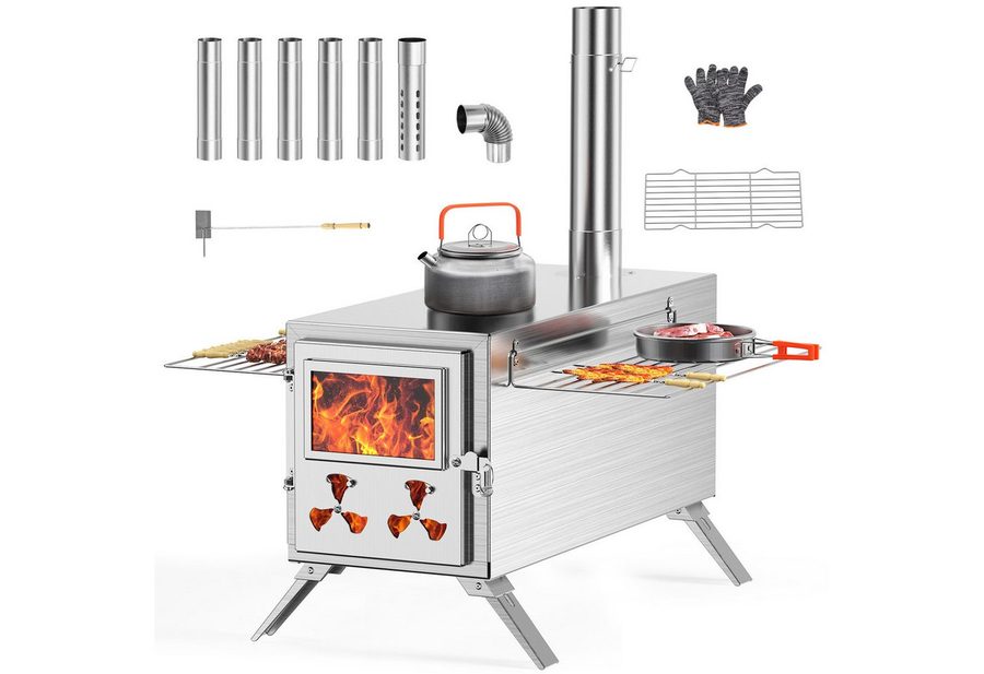 Meulbaty Feuerstelle Heißer Zeltofen, faltbarer tragbarer Holzofen für Zelt, (1-St), Außenheizung, Kochen, Eisfischen, Jagen (46 x 25 x 27 cm)
