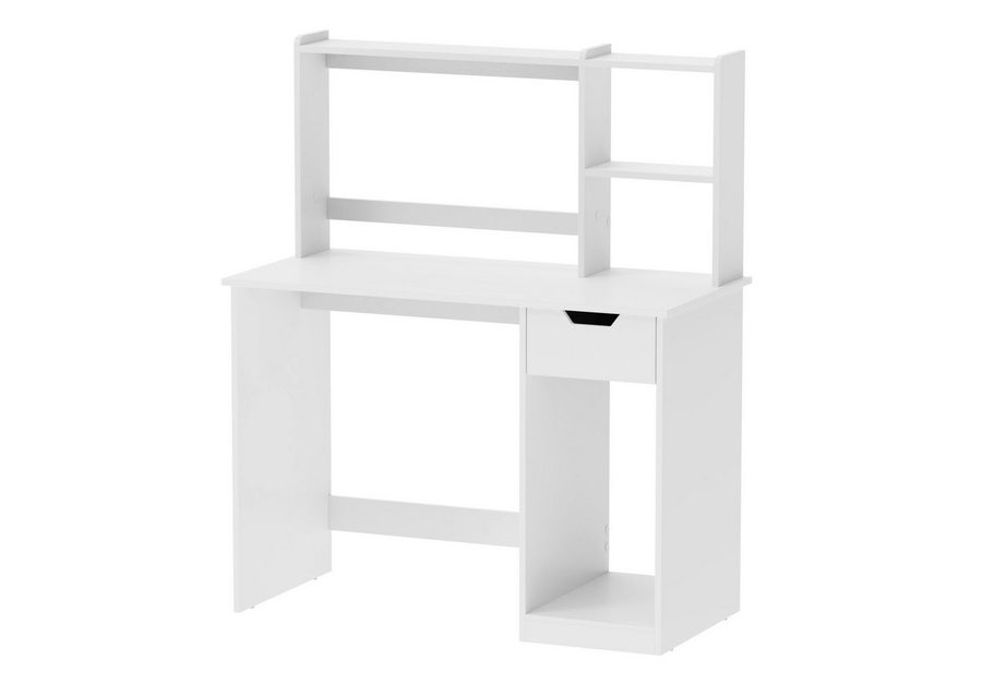 Mondeer Schreibtisch Computertisch (105x50x125cm), mit höhenverstellbarem Monitorständer, Schublade & 2 Regalen Weiß