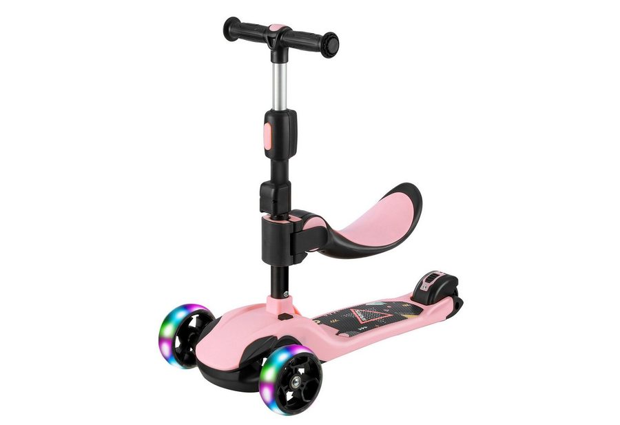 OUNUO Dreiradscooter Kinderroller mit Klappsitz, höhenverstellbar, mit LED, für 2 Jahre ab