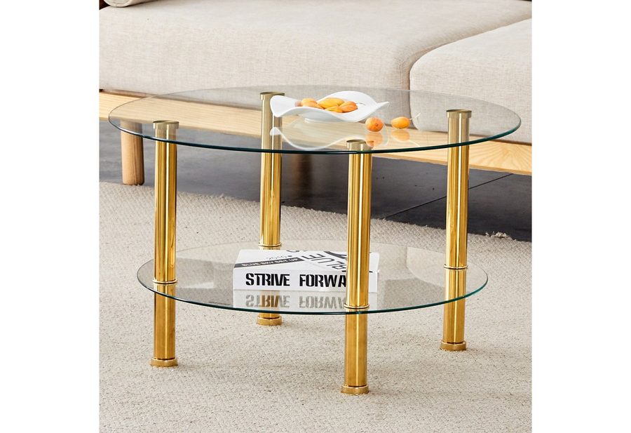 ANYSUN Couchtisch Couchtisch Glas, Glastisch runder (Wohnzimmertisch mit 2 Ablagen), Sofatisch, Kaffeetisch, Beistelltisch für Wohnzimmer von ANYSUN