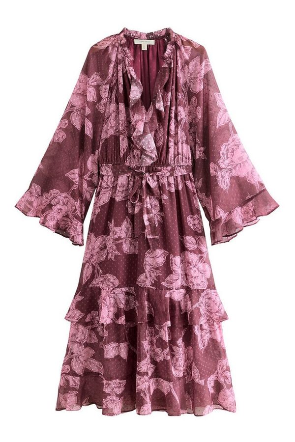 LAURA ASHLEY Maxikleid Laura Ashley Chiffon-Maxikleid mit Rüschen (1-tlg)