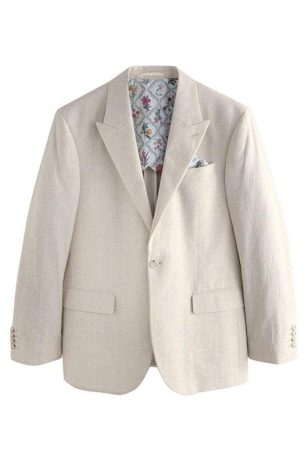 Next Sakko Regular Fit Anzugsakko mit Karos aus Leinengemisch (1-tlg)