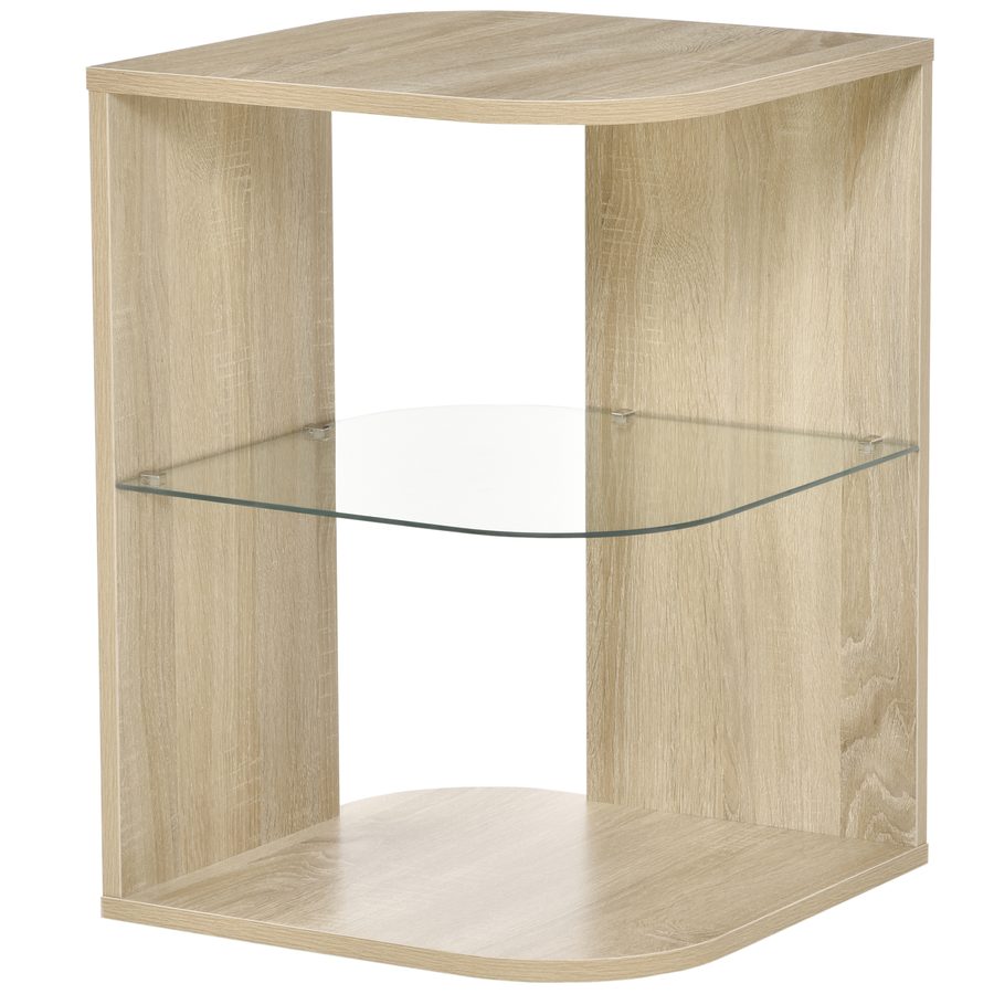 HOMCOM Beistelltisch Blumenhocker Design Zeitgenössisch Sofatisch Glasregal Naturholz   Aosom