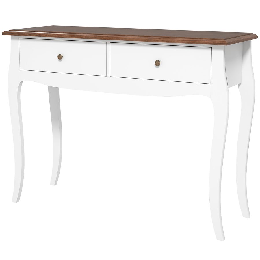 HOMCOM Konsolentisch Modern mit 2 Schubladen, Eingangskonsole aus MDF und Spanplatte, 100x35x76,5 cm, Weiß und Dunkelbraun   Aosom