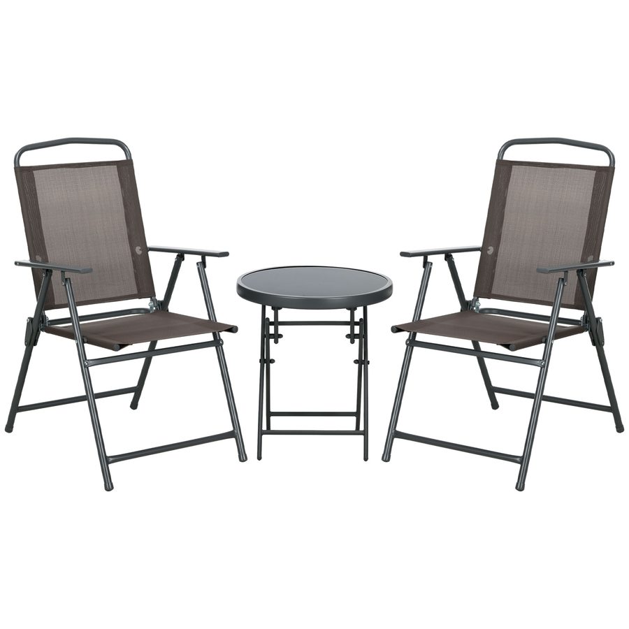 Outsunny Bistro-Set 3-teilig aus Metall Wetterfest Gartenmöbel Set mit klappbar Glastisch Gartenstühlen Outdoor Balkonmöbel Set Sitzgruppe Balkonset Gartengarnitur Braun   Aosom
