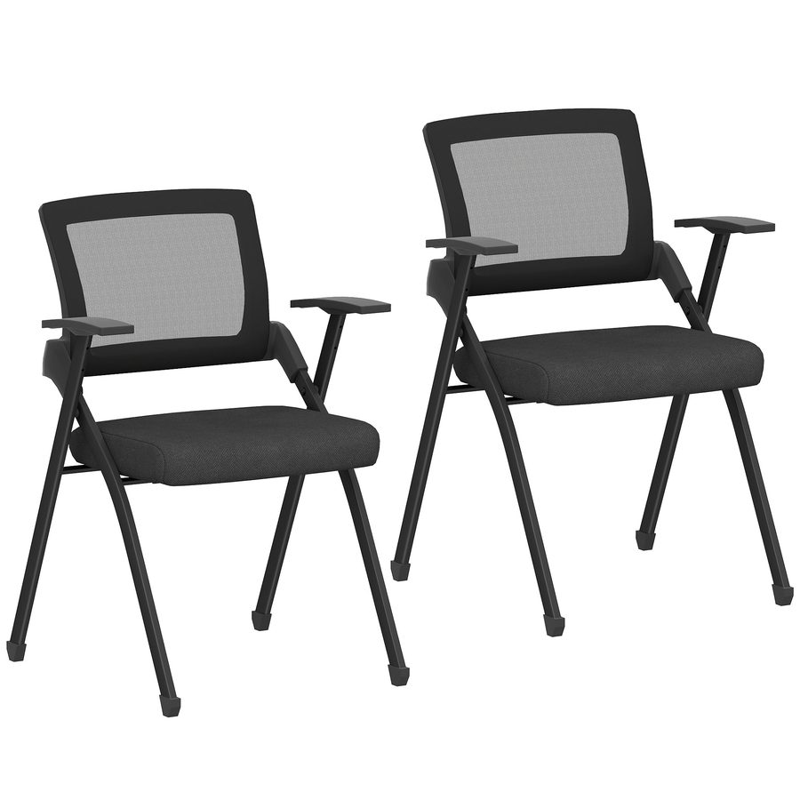 HOMCOM 2er Set Klappstuhl Campingstuhl mit Netzrückenlehne, Klappbar Bürostuhl mit Stahlrahmen, Leinenoptik bis 120 kg belastbar für Gäste, Büro, Camping, Schwarz   Aosom