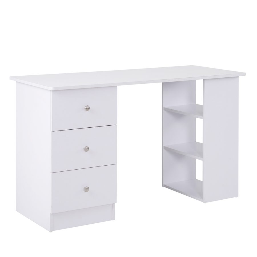 HOMCOM Schreibtisch Multimediabüro mit 3 Schubladen 2 Regalen 120L x 49B x 72H cm Weiß   Aosom