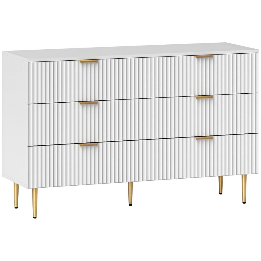 HOMCOM Kommode 6 Schubladen für Schlafzimmer, moderne Kommode mit Griffen und 5 goldenen Beinen, platzsparende Kommode für Flur/Wohnzimmer/Eingang, 120x40x76.5cm, Weiß   Aosom