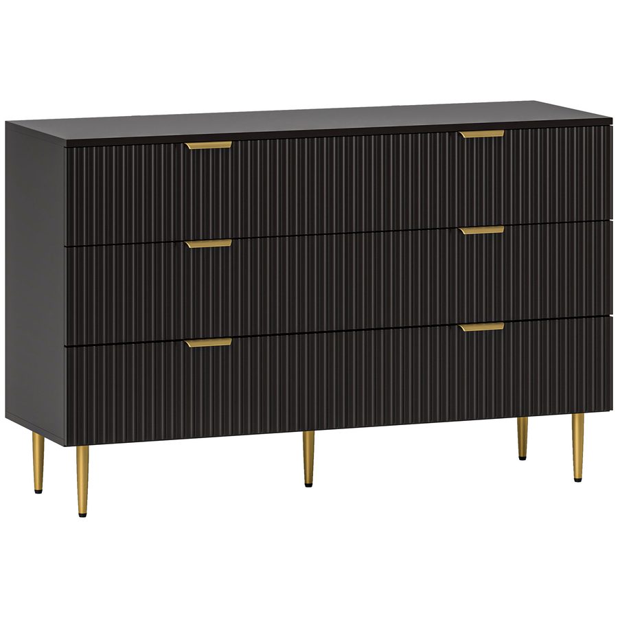 HOMCOM 6-Schubladen-Kommode für Schlafzimmer, moderne Kommode mit Griffen und 5 goldenen Beinen, platzsparende Kommode für Flur Wohnzimmer Eingangsbereich, 120x40x76,5cm, Schwarz   Aosom
