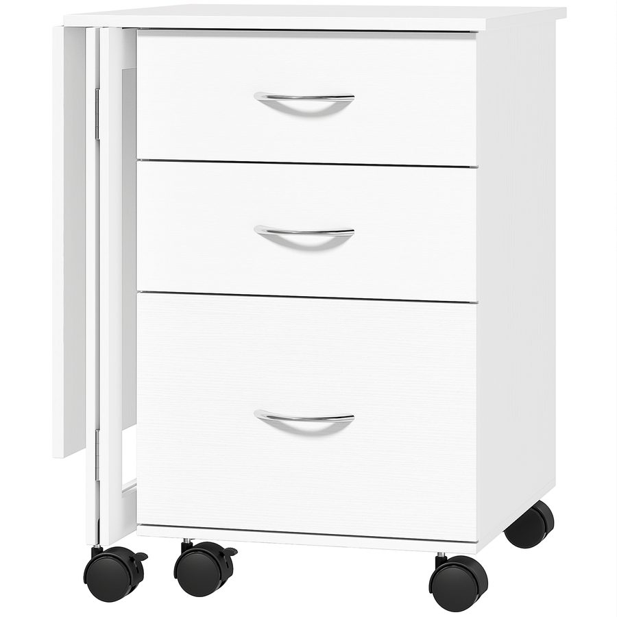 HOMCOM Klapp-Schreibtisch mit 3 Schubladen, 6 Rollen, platzsparender Bürotisch mit A4/Letter-Führungen, PC-Tisch für Büro Arbeitszimmer Schlafzimmer 107x50x72cm, Weiß Holzoptik   Aosom