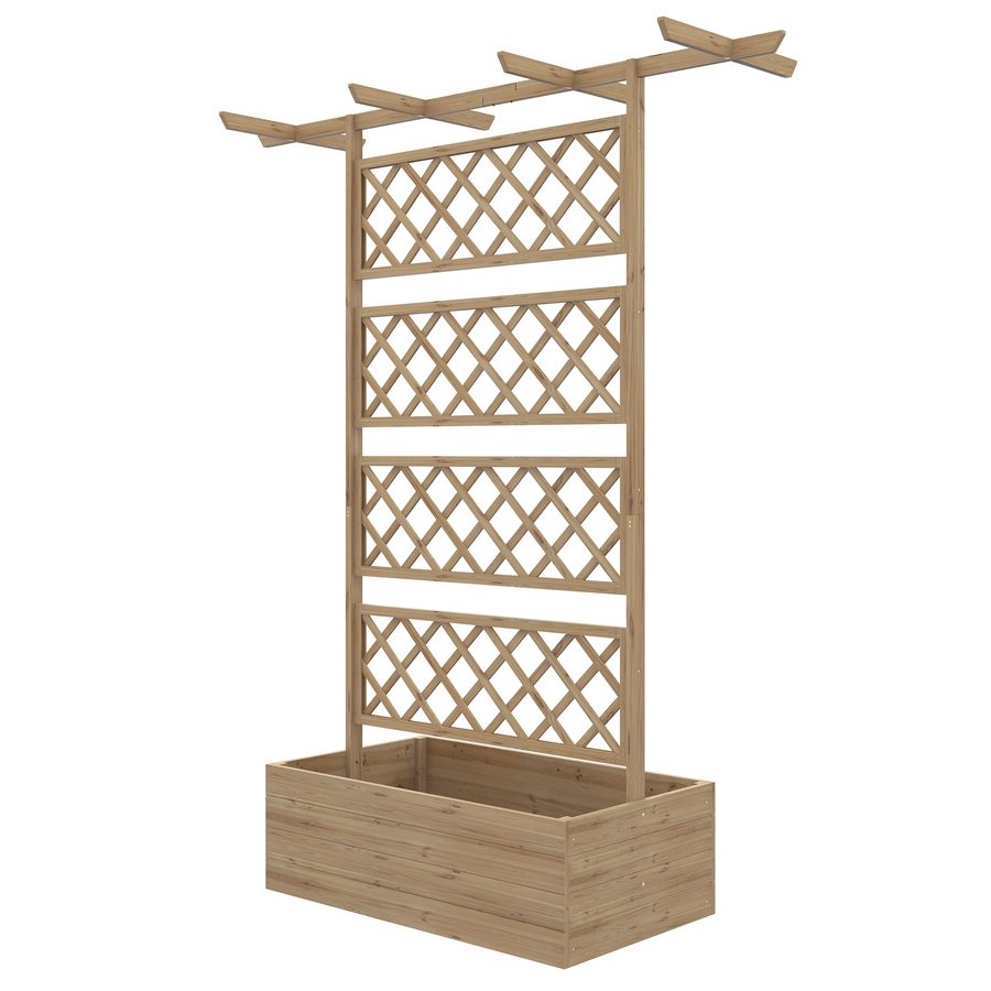 Outsunny Hochbeet aus Holz, Gartenbeet mit Dach, Pflanzbeet mit Rankengitter für Kletterpflanzen, Frühbeet für Garten, Balkon, 160 x 55 x 183 cm Naturholz   Aosom