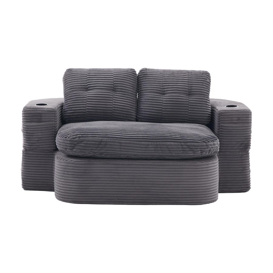2-in-1 Cordsofa mit verstellbarer Funktion, Dunkelgrau   Aosom.de
