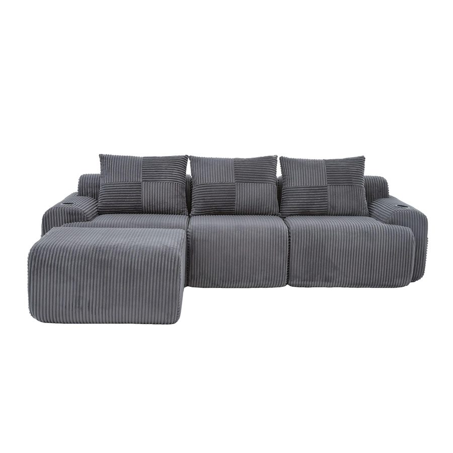 Modulares Cordsofa für 3 Personen (inklusive Fußhocker), Dunkelgrau   Aosom.de