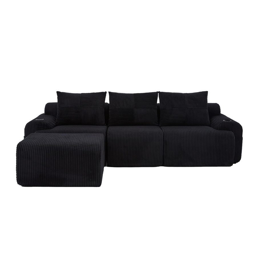 Modulares Cordsofa für drei Personen (inklusive Fußschemel), Schwarz   Aosom.de