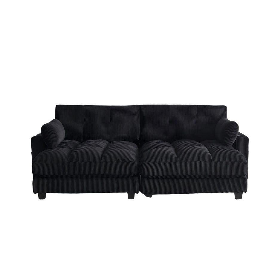 Das schwarze Cord-Doppelsofa verfügt über 2 Kissen, Schwarz   Aosom.de