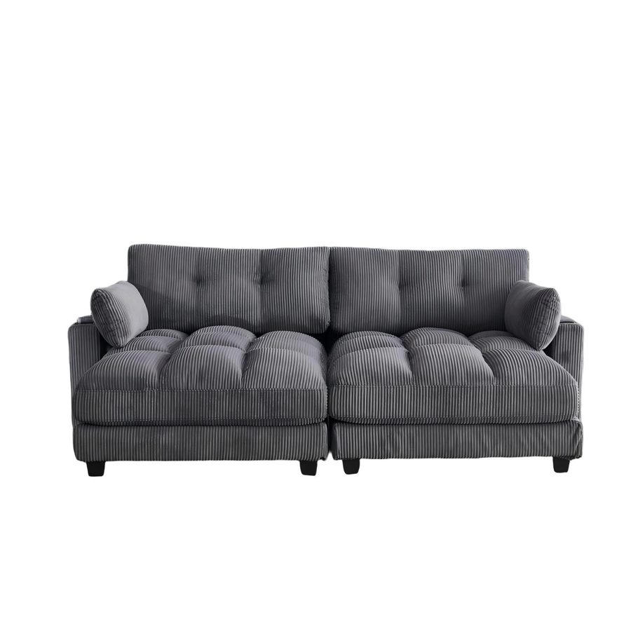 Das schwarze Cord-Doppelsofa verfügt über 2 Kissen, Grau   Aosom.de