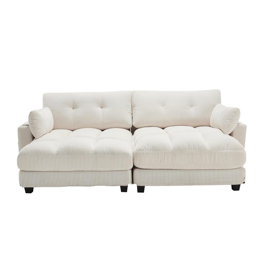 Das schwarze Cord-Doppelsofa verfügt über 2 Kissen, Beige   Aosom.de