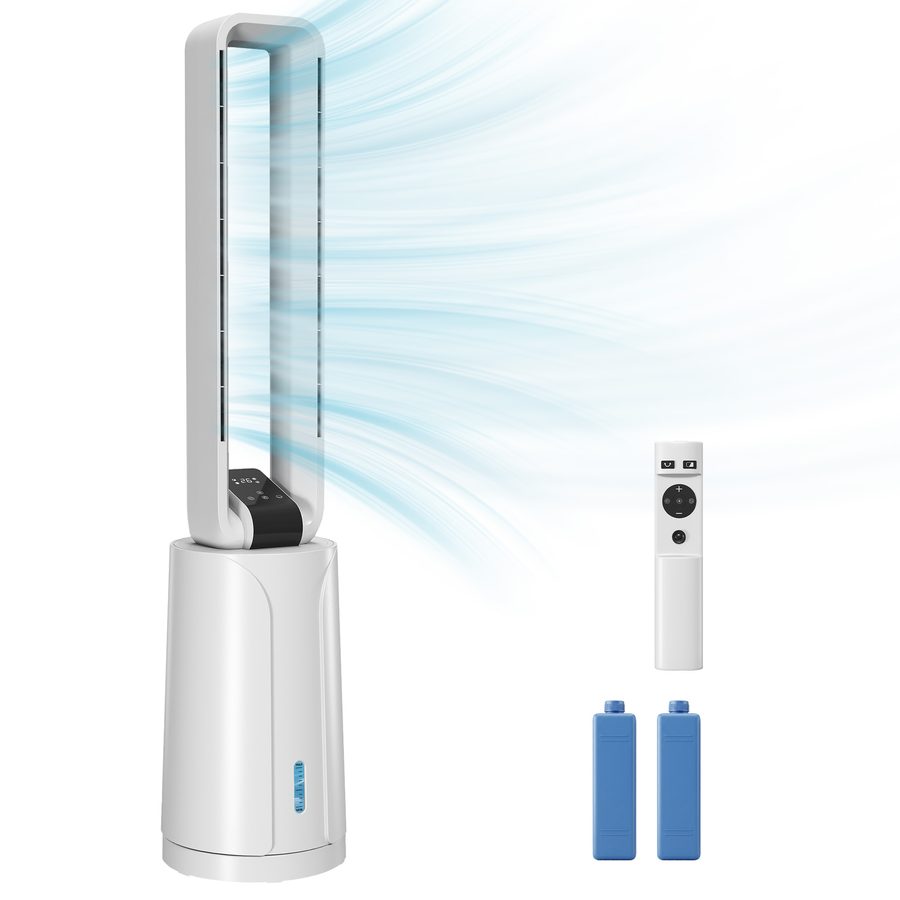 HOMCOM 109 cm Verdunstungsluftkühler mit 2 Kühlakkus, 3-in-1 Luftkühler mit 1,7 L Wassertank, 15-Stunden-Timer, 70° Oszillation, Fernbedienung für Zuhause, Büro und Schlafzimmer, Weiß   Aosom