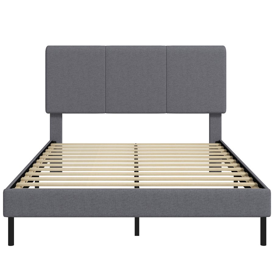 HOMCOM Polsterbett 140x200cm Bettgestell mit Verstellbarem, Gepolstertem Kopfteil, Doppelbettgestell mit Lattenrost, Metallbeinen, ohne Boxspring, Dunkelgrau   Aosom
