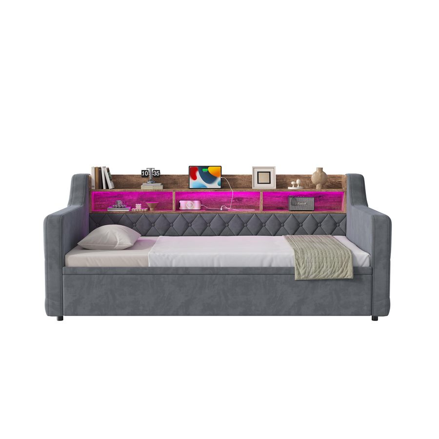 Samtsofa mit Armlehnen 90x190 cm,Dunkelgrau   Aosom.de