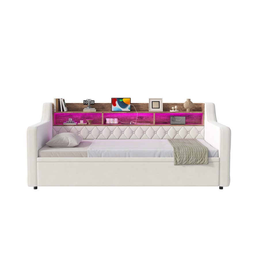 Samtsofa mit Armlehnen 90x190 cm,Beige   Aosom.de
