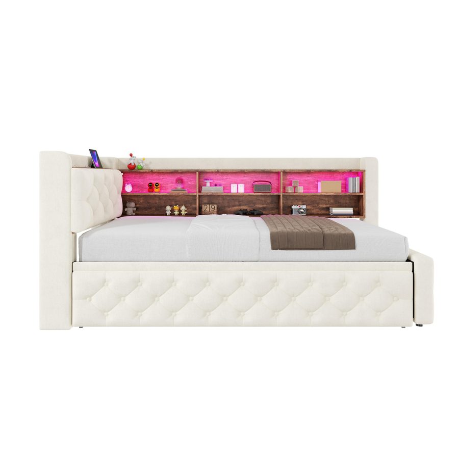 Bettgestell einziehbares Samtsofa 90x190 cm,Beige   Aosom.de