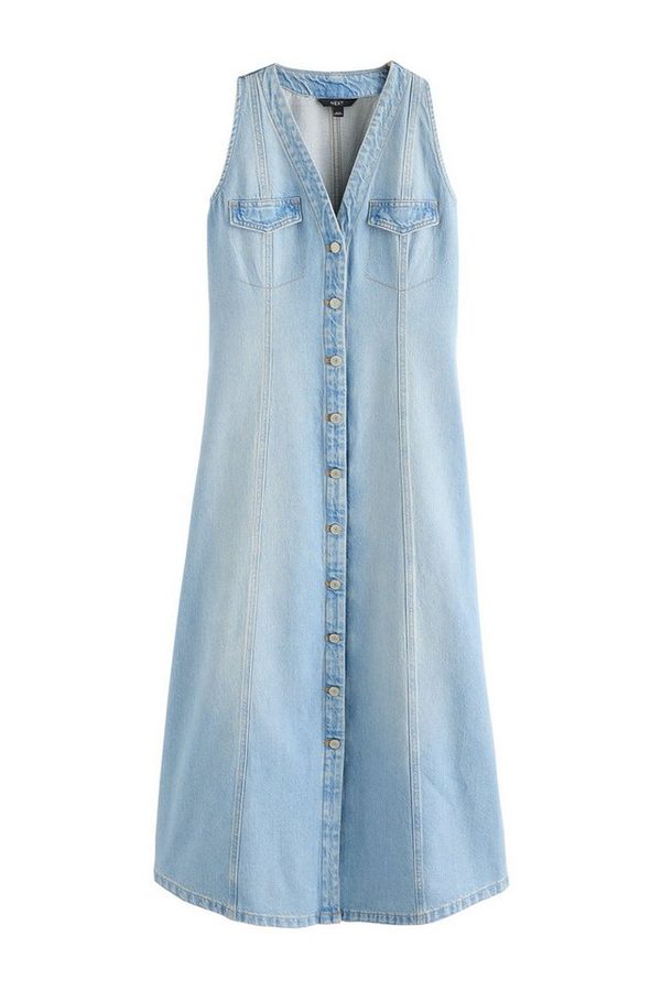 Next Midikleid Geknöpftes, ärmelloses Denim-Midikleid (1-tlg)