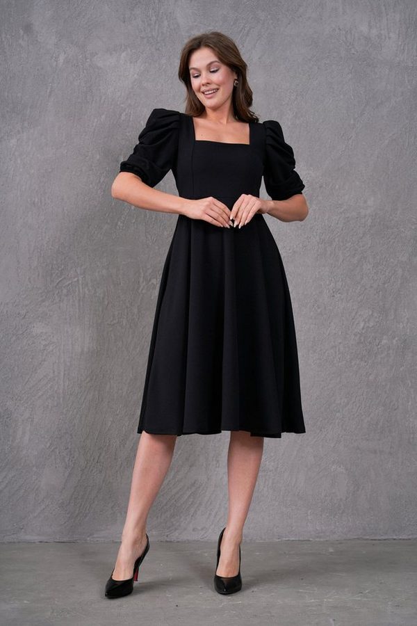 WOMAN VISION Midikleid Midikleid mit eckigem Ausschnitt und kurzen Ärmeln