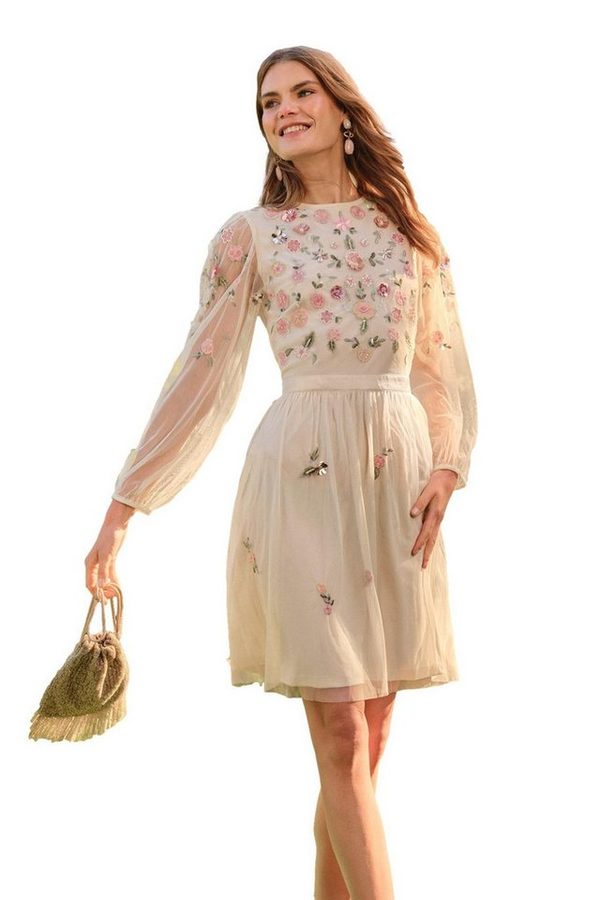 Love & Roses Minikleid Love & Roses besticktes Minikleid mit Pailletten (1-tlg)