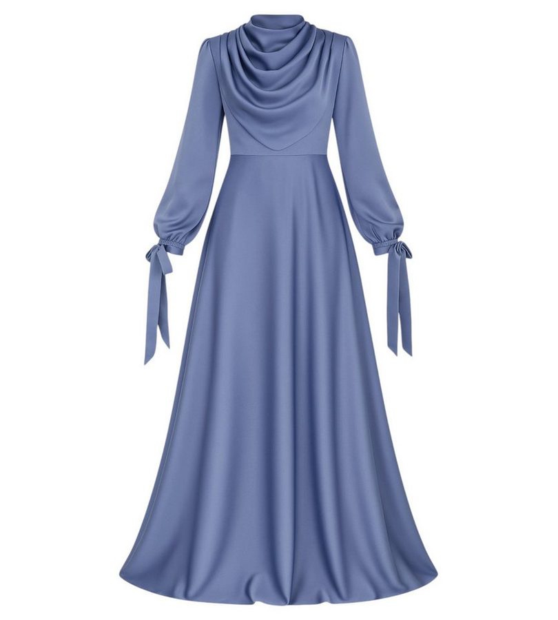 fashionshowcase Abendkleid Damen Maxikleid Satinkleid langarm Modest Fashion