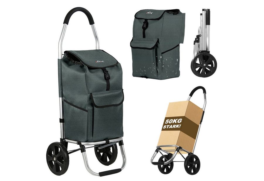 HOMELUX Einkaufstrolley Handwagen, mit separater Kühltasche, klappbar 41L, 41 l, Handwagen mit Rollen, abnehmbare Tasche, Backgrid